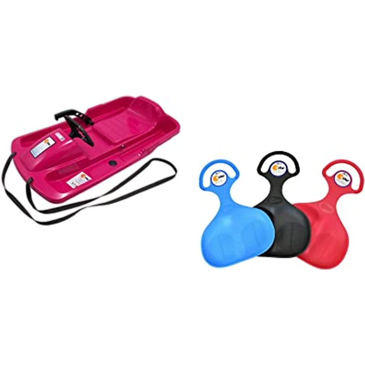 KHW Snow Fox Lenkschlitten Set, Pink, mit Bremse und Lenkrad, inkl. Po-Rutscher, Made in Germany, für winterlichen Fahrspaß – Bild 1