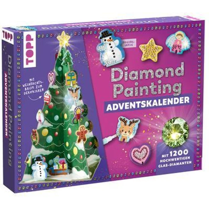 Frech Weihnachtszauber - Diamond-Painting-Adventskalender für 24 Baumanhänger, mit hochwertigen Glas-Diamanten