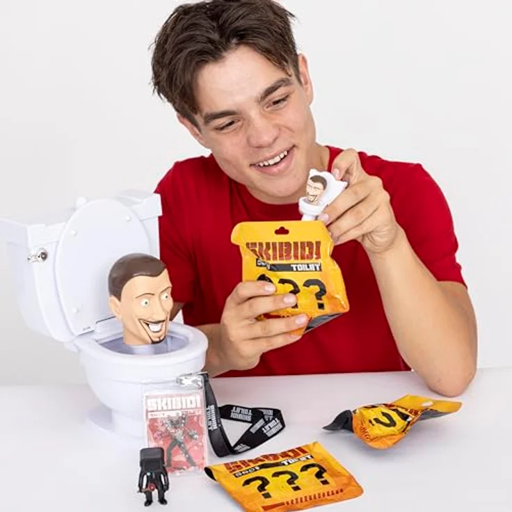Skibidi Toilet Mystery Toilet, Sammelfigur mit spiring-loaded Mechanismus und interaktivem Spülgeräusch, Mehrfarbig – Bild 10