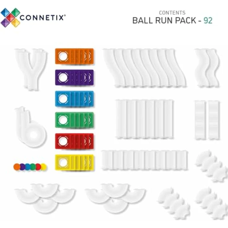 Connetix Kugelbahn Rainbow Ball Run, pädagogisches Lernspiel mit verstärkten Magneten, 92-teiliges Set, ab 3 Jahren – Bild 6
