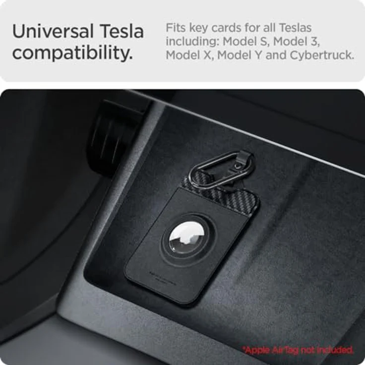 Spigen Air Fit Schlüssel Karten Halter für Tesla Model Y (~2025 Juniper) und Model 3 (~Highland 2024 2025), 2er Set aus PU Leder mit Karbonfaser-Akzenten, schwarz – Bild 2