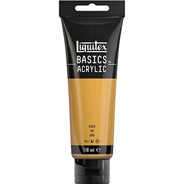 Liquitex 8870020 Basics Acrylfarbe, monopigmentierte Künstlerpigmente, lichtecht, mittlere Viskosität, seidenglänzender Finish, 118ml Tube - Gold – Bild 1