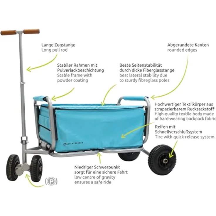 Beachtrekker Life Faltbarer Bollerwagen + Feststellbremse, klappbarer Handwagen (Luftreifen, Himmelblau) - Preisvergleich – Bild 2