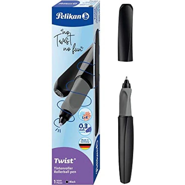 Pelikan 946962 Tintenroller Twist in Faltschachtel, universell für Rechts- und Linkshänder, schwarz – Bild 1