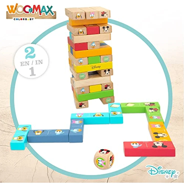 WOOMAX Disney Turmblöcke aus Holz/Domino, bunt, geeignet ab 36 Monaten, in Tasche – Bild 2