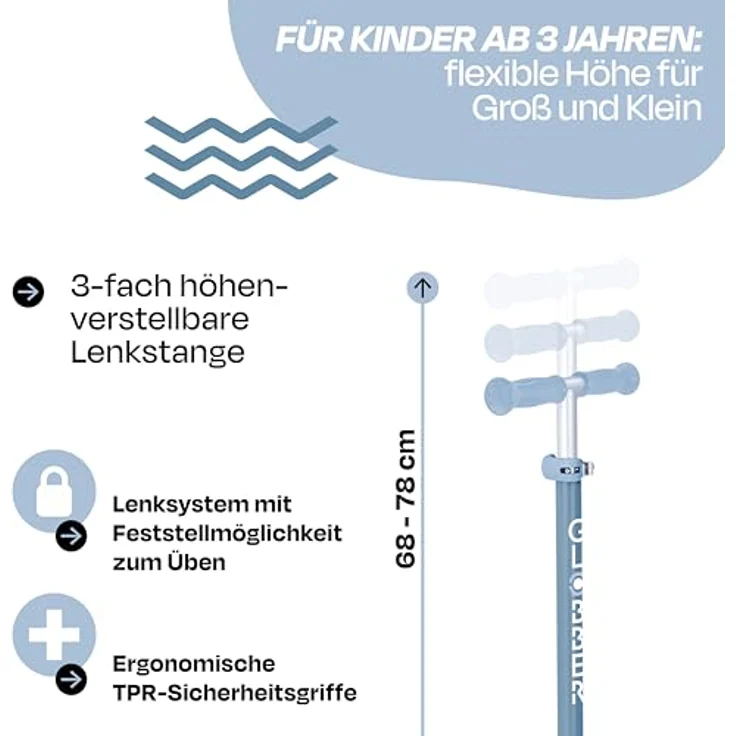 Globber Primo Foldable Plus Lights, 3-rädriger Kinderscooter mit leuchtenden Vorderrädern, höhenverstellbarem Lenker und klappbarem Mechanismus – Bild 4