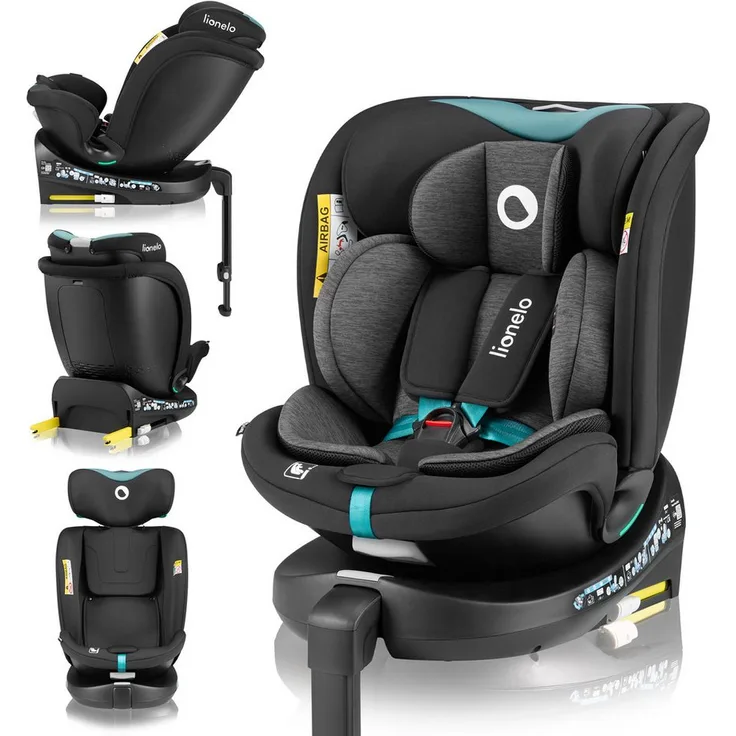 lionelo Autokindersitz NAVY I-SIZE, mit 360° EasyTurn-Drehbasis, ab Geburt bis 12 Jahren, 1,00-36,00 kg, (Set), 40-150cm, i-Size, schwarz