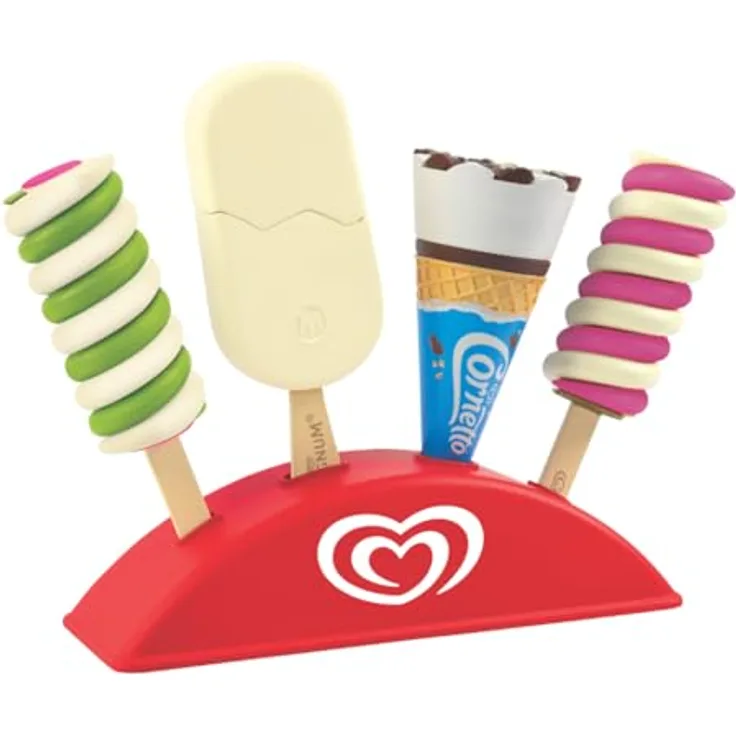Casdon Authentischer Langnese Spielzeug-Eiscremestand | Spielzeug-Eiscreme-Set mit 4 Eissorten für Kinder ab 2 Jahren