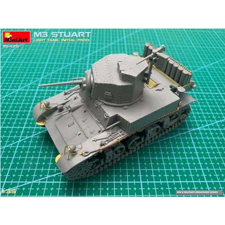 Other 1:35 M3 Stuart leichter Panzer, Modellfahrzeug mit beweglichen Kettengliedern und Decals für vier Varianten – Bild 14
