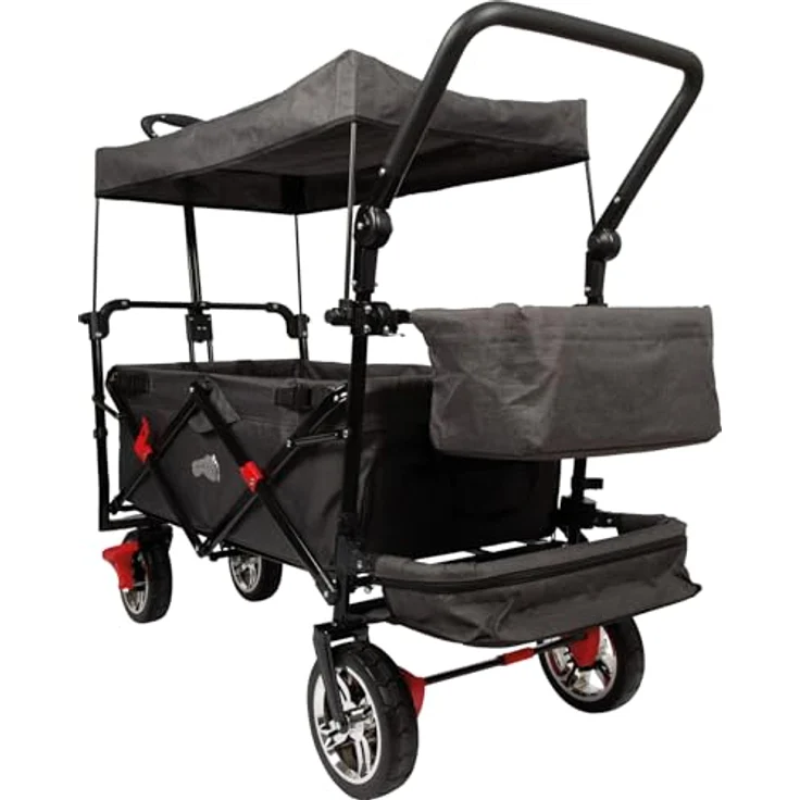 small foot Bollerwagen mit Dach, Ablagekorb, Regenschutz & Transporttasche, bis 80 kg belastbar - Schwarz – Bild 4