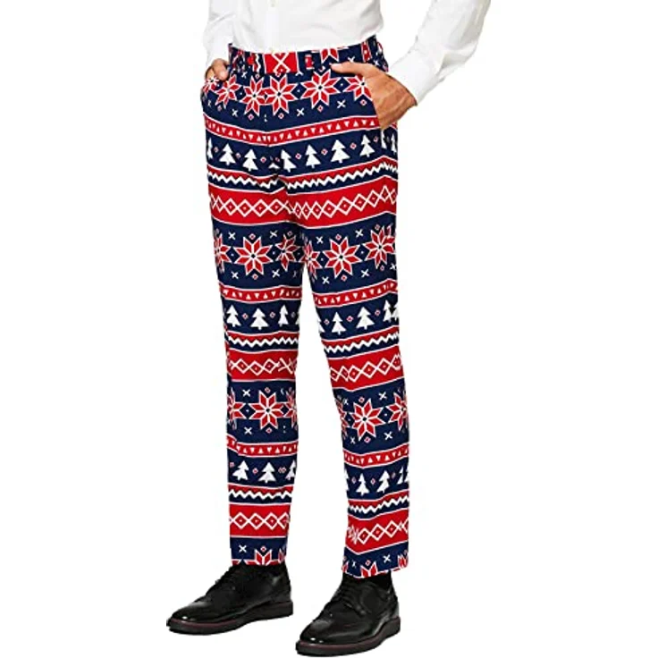 OppoSuits Nordic Noel, Dreiteiliges Anzugset in Slim-Fit mit Jacke, Hose und Krawatte, 100 % Polyester – Bild 4