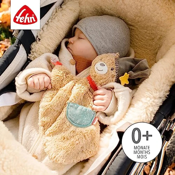 Fehn 060140 Schmusetuch Bär | Schnuffeltuch mit Bär-Köpfchen zum Greifen, Fühlen, Knuddeln und Liebhaben | Für Babys und Kleinkinder ab 0+ Monaten, Bär, Bruno – Bild 5