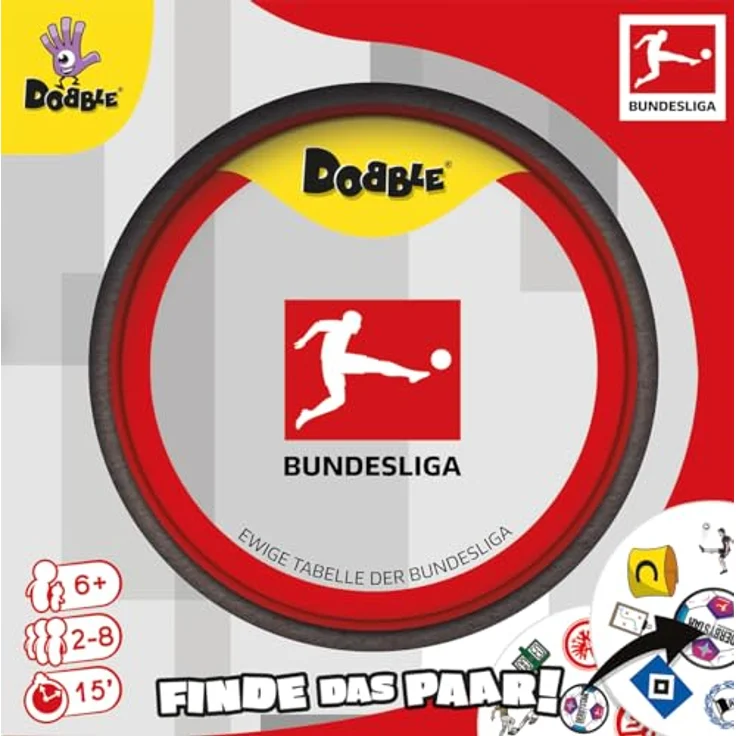 Asmodee ZYGD0034 Dobble Bundesliga, kartenbasiertes Reaktionsspiel mit 55 Club-Logos und 5 Spielvarianten für Fußballfans – Bild 2