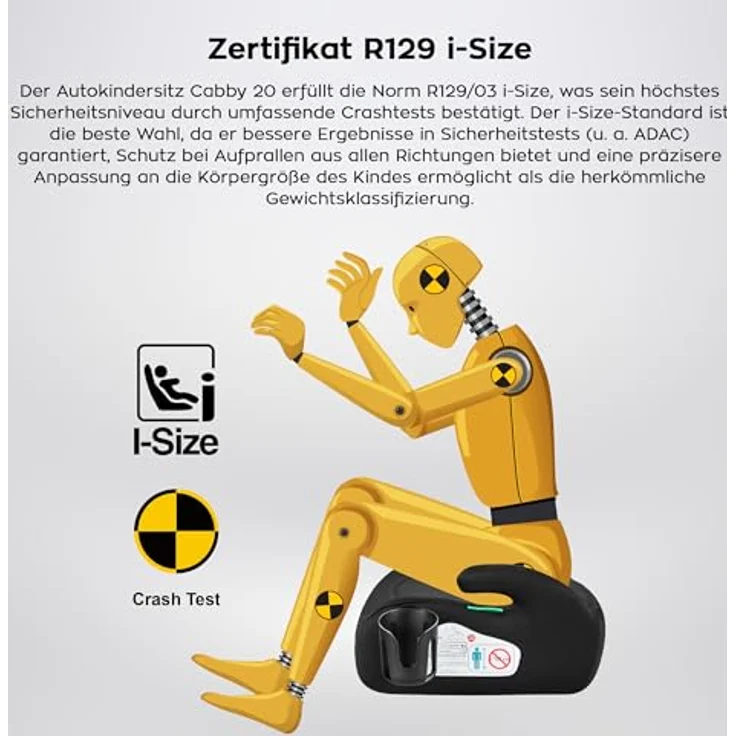 Tulano Cabby 20, Kindersitz mit ECE R129/03 i-Size-Zulassung, Schwarz, abnehmbare und waschbare Polsterung, leicht und kompakt – Bild 6