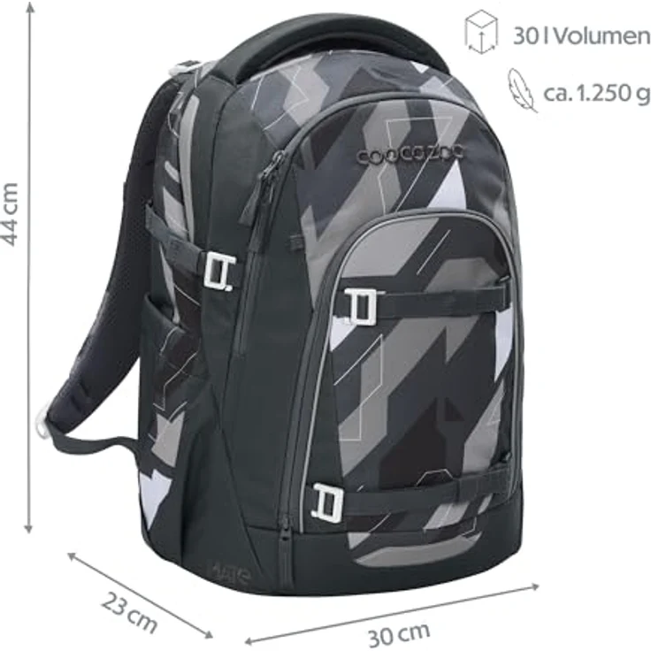 Coocazoo MATE Schulrucksack „Dark Race”, grau, ergonomisch, höhen- & größenverstellbar mit Brust- und Hüftgurt, 30 Liter Fassungsvermögen, ab 3. Klasse – Bild 2