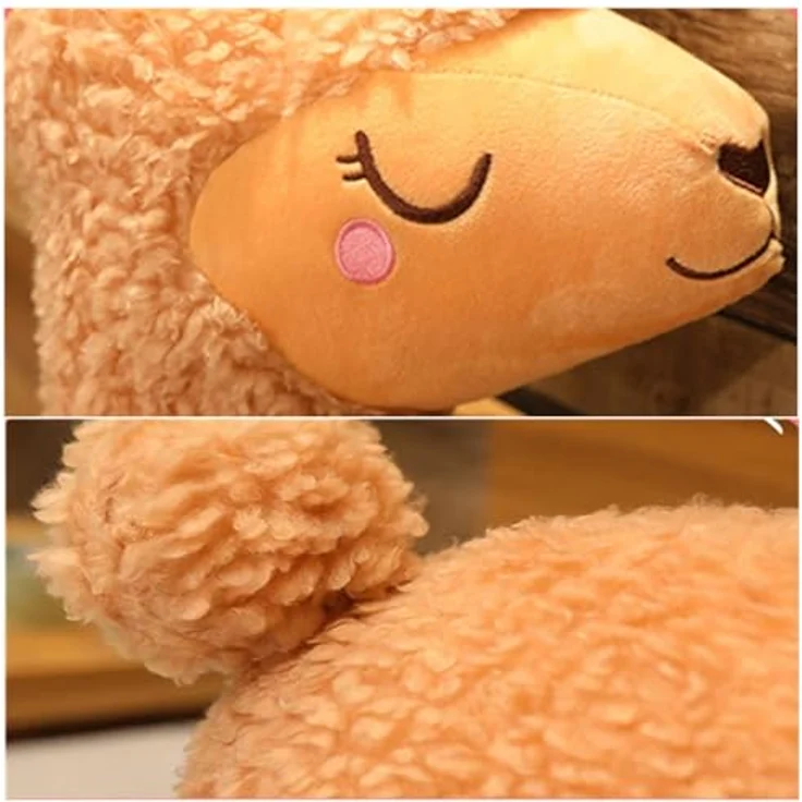 Herfair Alpaka Kuscheltier, Plüsch Lama aus weicher Lammfellwolle, 33 cm, braun, ideales Geschenk für Kinder – Bild 3