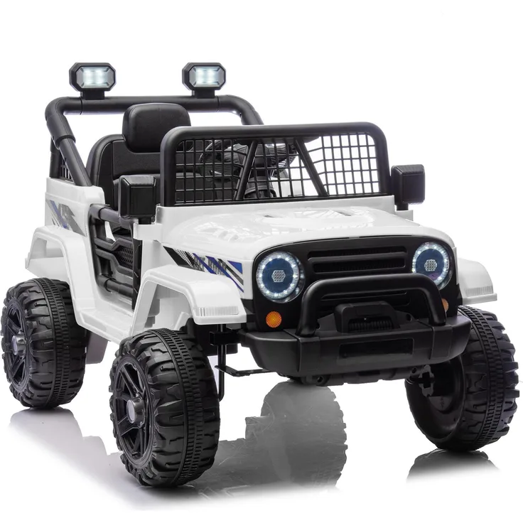 FCH Elektroauto für Kinder, 2,4-GHz-Fernbedienung, LED-Licht, Musik, USB, 12-V-Doppelantrieb, Weiß