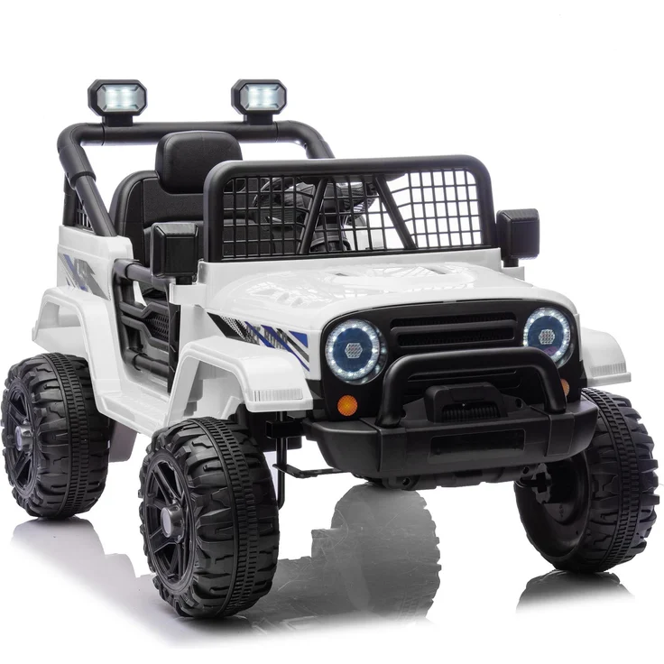 FCH Elektroauto für Kinder, 2,4-GHz-Fernbedienung, LED-Licht, Musik, USB, 12-V-Doppelantrieb, Weiß