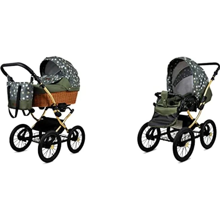 Babylux BabyLux ALU 2in1 Kinderwagen für Neugeborene und Kleinkinder – Max. 15kg – Olive Star Gold Frame, Multifunktional, Elegant, Sicher – in verschiedenen Farben erhältlich