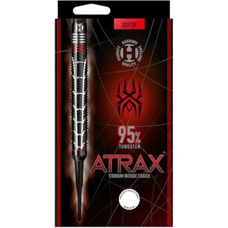 Harrows Atrax 95% Tungsten Darts, Darts-Set mit Stahlspitze, 21g-26g, Carbon ST-Schäfte und 100 Micron Atrax Red Flights – Bild 2