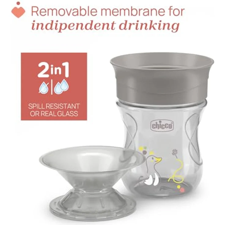 Chicco Perfect First Baby Trinklernbecher 200 ml, auslaufsicherer 360° Becher mit abnehmbaren Griffen, BPA-frei, Grau, für Kinder ab 12 Monaten – Bild 5