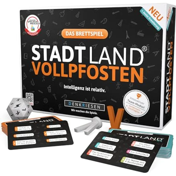 DENKRIESEN Stadt Land Vollpfosten® Das Brettspiel inkl. Junior Erweiterung | Ab 8 Jahren | 4-12 Spieler | Partyspiel – Bild 1