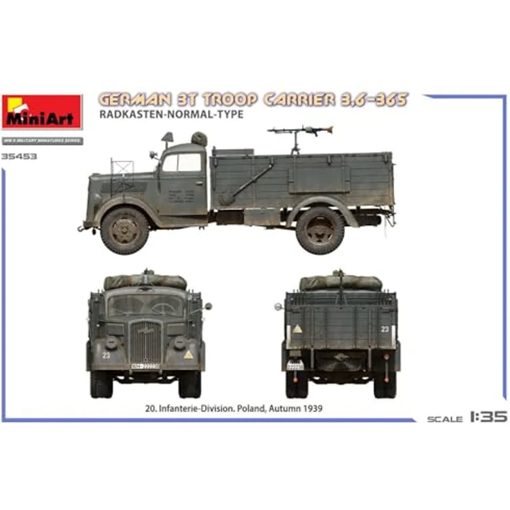 Mini Art Miniart 1:35 - German 3T Truck 3,6-36S Radkasten Normal Type, detaillierter Modellbausatz mit Truppenbänken für Wehrmacht-Transporter – Bild 5