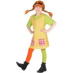 Maskworld Pippi Langstrumpf Kostüm für Kinder - 3teilig - grün/gelb Lizenz Filmkostüm (156/164) - Originalgetreues Design, bequemer Schnitt, für Rollenspiele