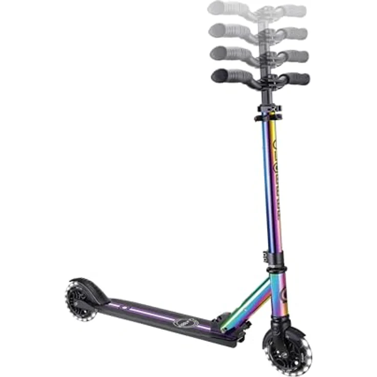 Globber Flow Element Lights, Klassischer Kinderroller mit LED-Rädern, Olive, für 100 kg, höhenverstellbar – Bild 4