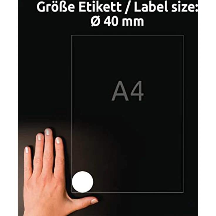 AVERY Zweckform Runde Etiketten L3415-10 (240 Aufkleber auf 10 Blatt, zum Bedrucken, selbstklebend, Ø 40 mm, A4, Klebepunkte zum Kennzeichnen von Unterlagen, Produkten) weiß – Bild 4