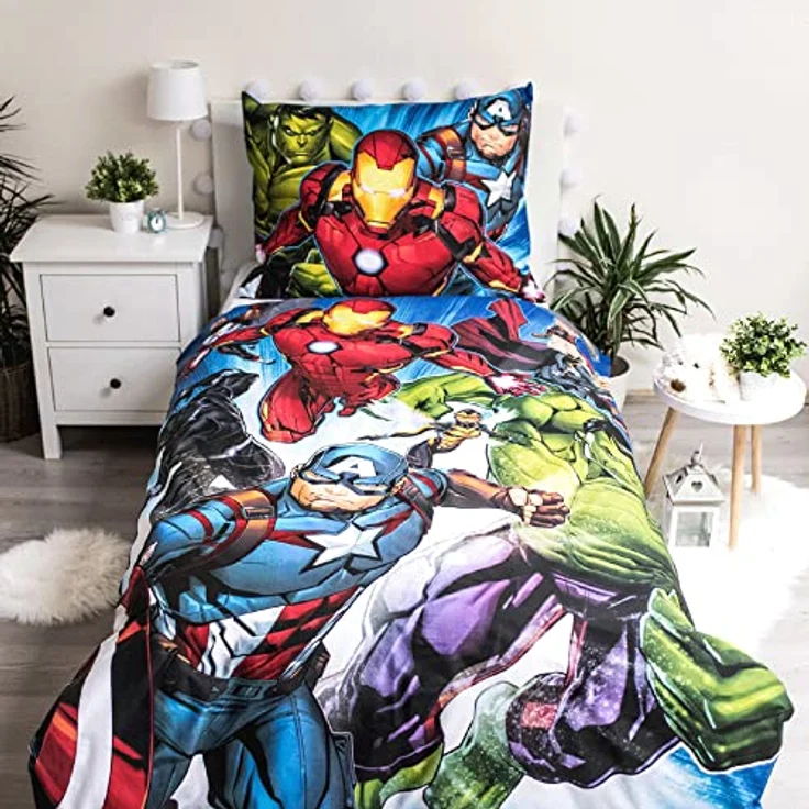 Jerry Fabrics Marvel Avengers Bedding Set Duvet Cover 140 x 200 cm and one Pillowcase 70 x 90 cm, 100% Cotton, Breathable and Hypoallergenic, Heroic Age Design, Multi-colored – Bild 2