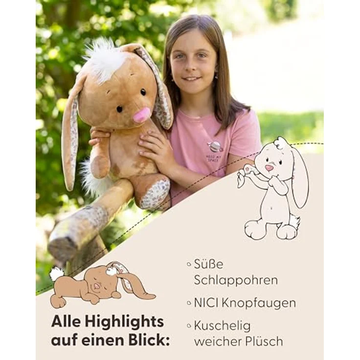 NICI Kuscheltier Hase 50cm beige - Stofftier aus weichem Plüsch, niedliches Plüschtier zum Kuscheln und Spielen, für Kinder & Erwachsene, tolle Geschenkidee – Bild 5