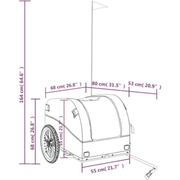 vidaXL Fahrradlastenanhänger Lastenanhänger für Fahrrad Schwarz und Rot 45 kg Eisen, Robustes Material aus Eisen, Maximale Tragfähigkeit 45 kg – Bild 3