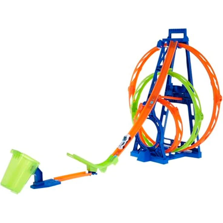 Hot Wheels Track mit 1 Hot Wheels Auto, Triple Looping-Set Track-Set, das Fahrzeug kann mit dem Starter zum Draufhauen durch 3 Loopings sausen, lässt sich mit anderen Sets verbinden - HMX38 – Bild 2