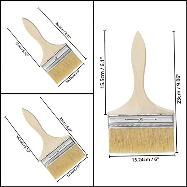 Kurtzy Wiederverwendbares Pinsel Set (6 STK), 3 Größen (10,16 - 15,24 cm), Multi-Pinsel für Lacke, Farben, Klebstoffe, Gesso und Beizen – Bild 2
