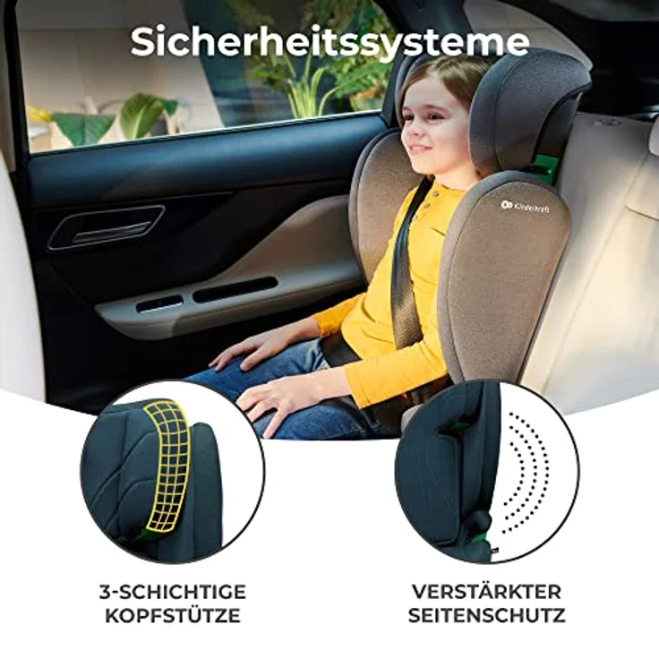 Kinderkraft Kinderautositz JUNIORFIX2, I-SIZE, Autokindersitz, Autositz, Kindersitz mit Isofix, Gruppe 2/3 15-36kg, Einstellbare Rückenlehne und Kopfstütze, Blau – Bild 5