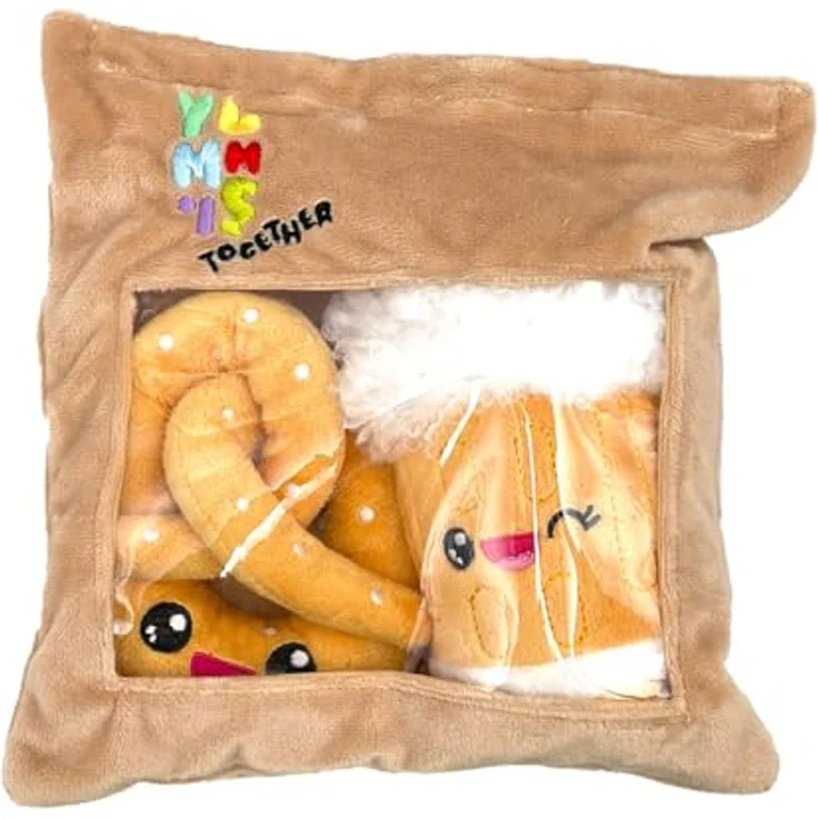 Joy Toy Plüsch - Bier und Brezel Kuscheltiere, 2er-Pack flauschig-weiche Plüschfiguren, 15 cm, inklusive Take Away Tasche 21 x 21 cm – Bild 3