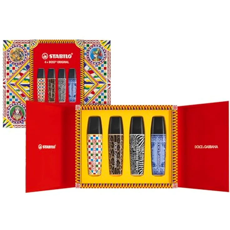 STABILO Textmarker - BOSS ORIGINAL x DOLCE&GABBANA - 4er Premium-Box - limitierte Edition, Pastellfarben und Schwarz