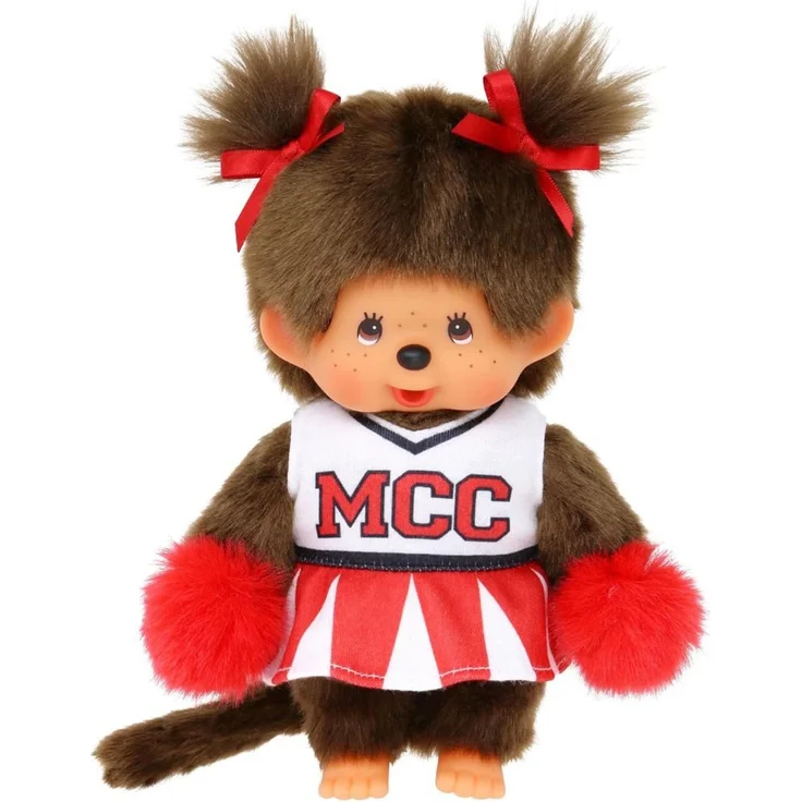 Monchhichi Plüschfigur Mädchen im Cheerleader-Kleid 20 cm Monchhichi Puppe zwei Zöpfchen, braun – Bild 1