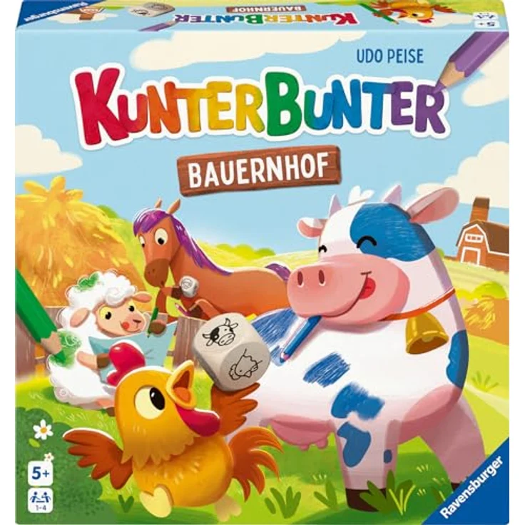 Ravensburger Kunterbunter Bauernhof 24761 - Würfelspiel zum Ausmalen für 1-4 Kinder ab 5 Jahren, inkl. hochwertiger Buntstifte – Bild 2