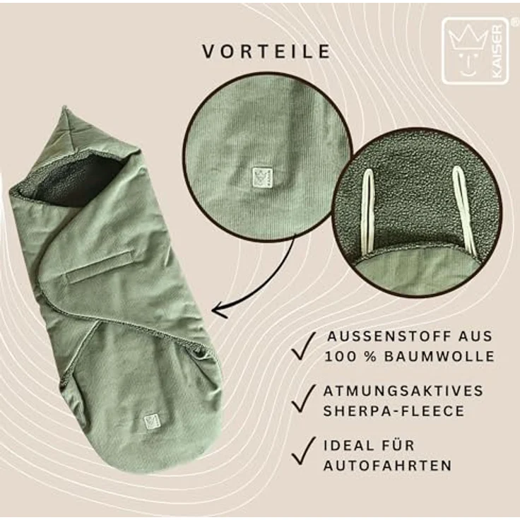 Kaiser Callie Cord Einschlagdecke, Kuschelige Decke für Babyschalen und Babywannen, Mineral Green, bis 12 Monate – Bild 4