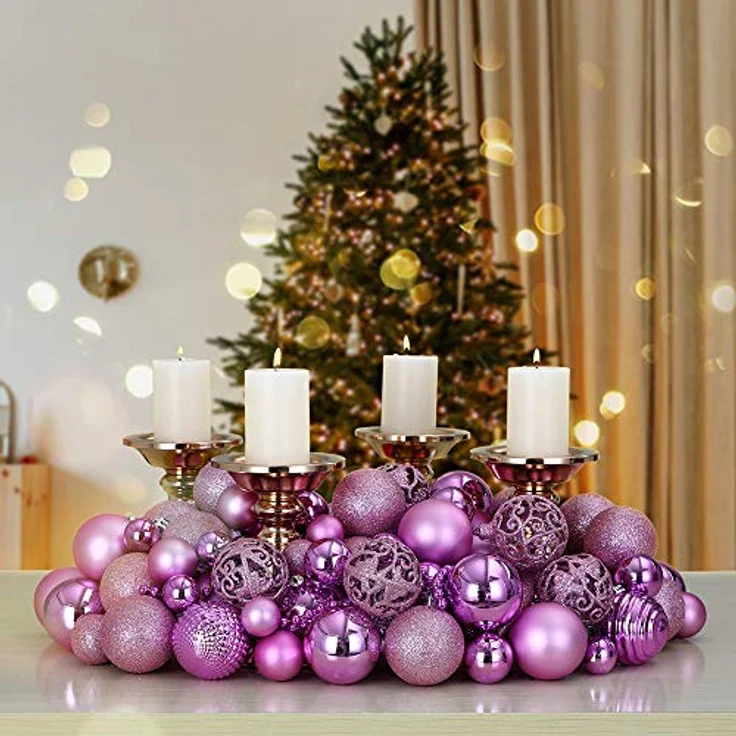 DEUBA® Weihnachtskugeln 100tlg Ø 3-6cm Kunststoff matt glänzend Christbaumkugeln Christbaumschmuck Anhänger Weihnachtsbaumkugeln Weihnachtsdeko Rosa – Bild 3