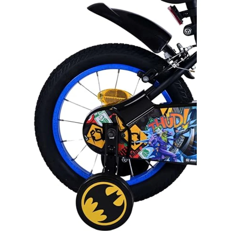 Volare Batman 14-Zoll-Kinderfahrrad schwarz - Geschlossener Kettenkasten, weicher Sattel, abnehmbare Stützräder – Bild 2