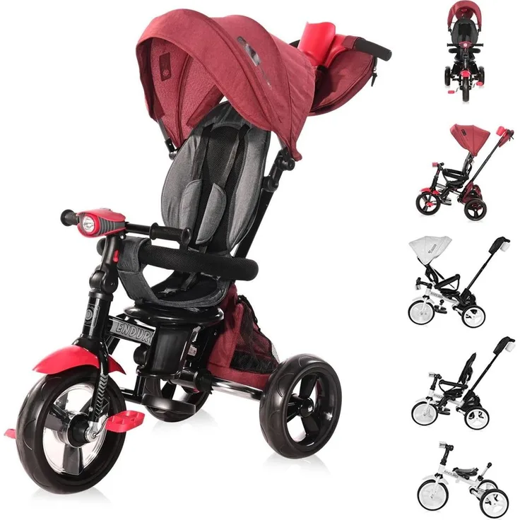 Lorelli Tricycle Enduro 4 in 1, klappbares Dreirad mit drehbarem Sitz, verstellbarer Rückenlehne und Lichtfunktion, bis 20 kg, geeignet ab 12 Monaten