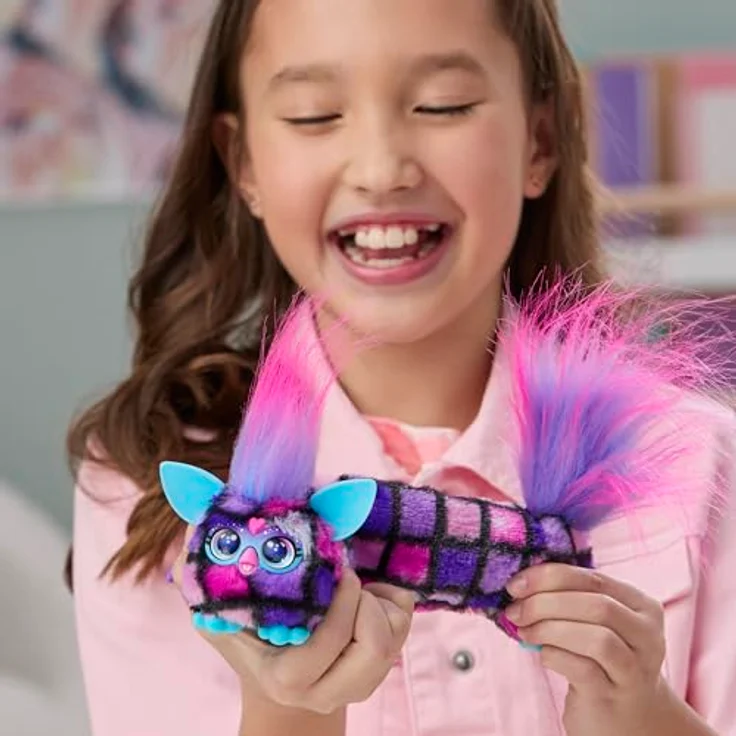 Furby DJ Furblets Dis-Co-Dazz, bunt-kariertes Plüschspielzeug mit Musik, Geräuschen, Furbisch-Sprache und Schlüsselanhänger für Kinder ab 6 Jahren – Bild 3