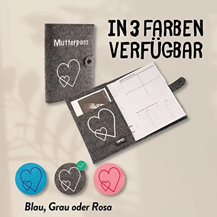 Mutterpasshülle mit Verschluss für deutschen Mutterpass mit Tasche für Ultraschallbilder und Impfpass, Mutterpass Hülle aus Filz als Geschenk - Preisvergleich – Bild 8