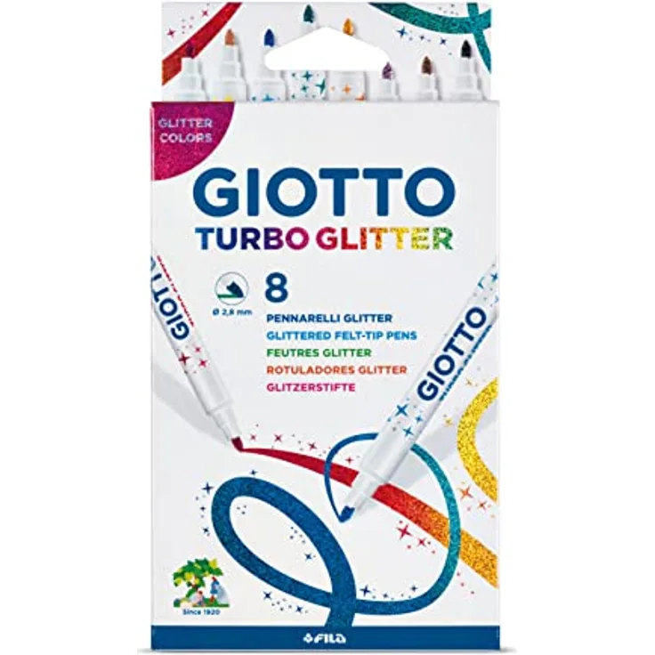LYRA GIOTTO Fasermaler Turbo Glitter, 8 Stück Kartonetui mit glitzernden Farben