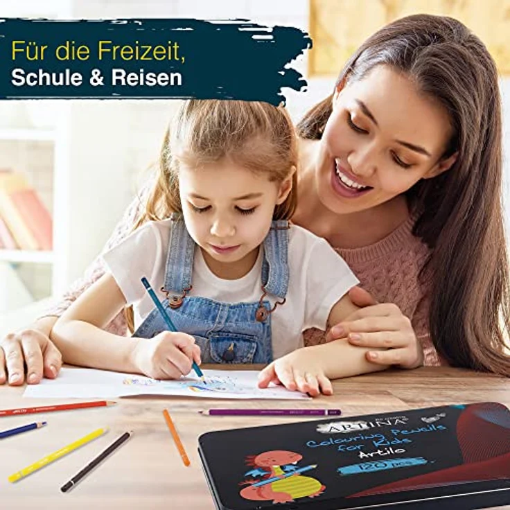 Artina Buntstift Artilo, 120-tlg, Kinder Holzstifte Set mit kräftigen Farben in Metallbox – Bild 6