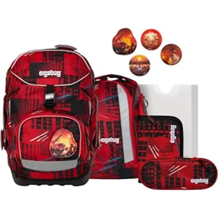 ergobag pack Set, ergonomischer Schulrucksack für Grundschule, 6-teilig, flexibel, inklusive Heftebox und gefülltem Federmäppchen, wasserdicht und reflektierend – Bild 1