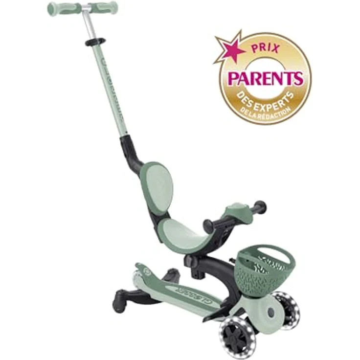 Globber GO-UP Baby Lights 360°, höhenverstellbares Kinderfahrzeug, Tretroller, Dreirad und Laufrad, 3rädrig bis 9 Jahre, bunte LED-Leuchtrollen, salbeigrün – Bild 3